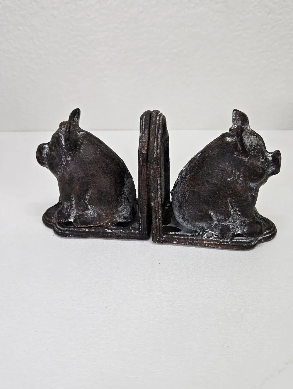 VTG Cast Iron‎ Pig Bookends Set 2 Heavy Rustic Farmhouse Country Decor Black
